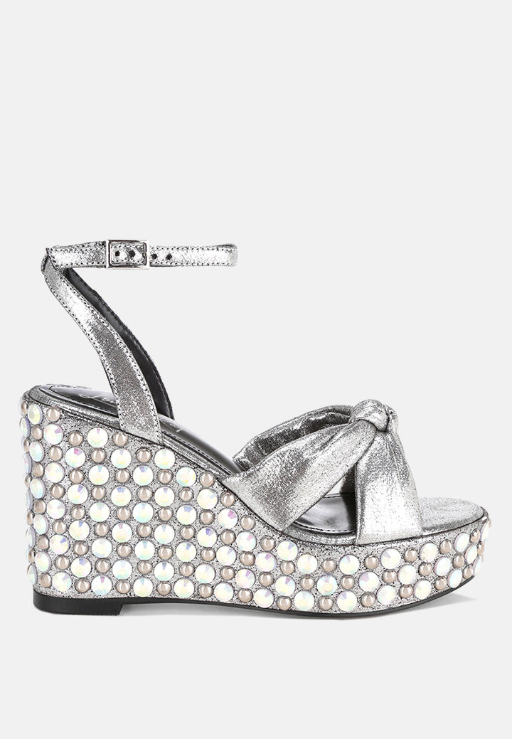 embellished wedge heel sandals by ruw#color_silver-satin