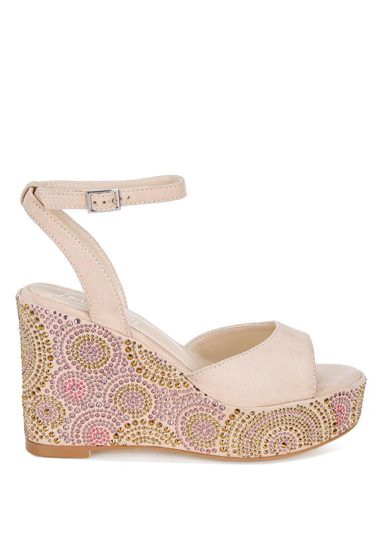 geometric pattern embellised wedge heels by ruw#color_beige