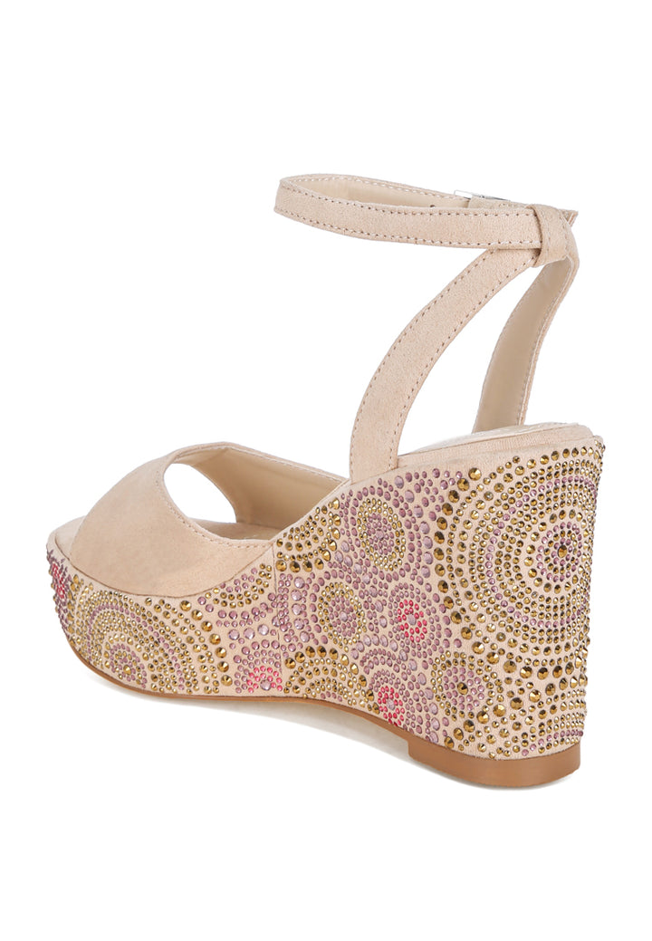geometric pattern embellised wedge heels by ruw#color_beige