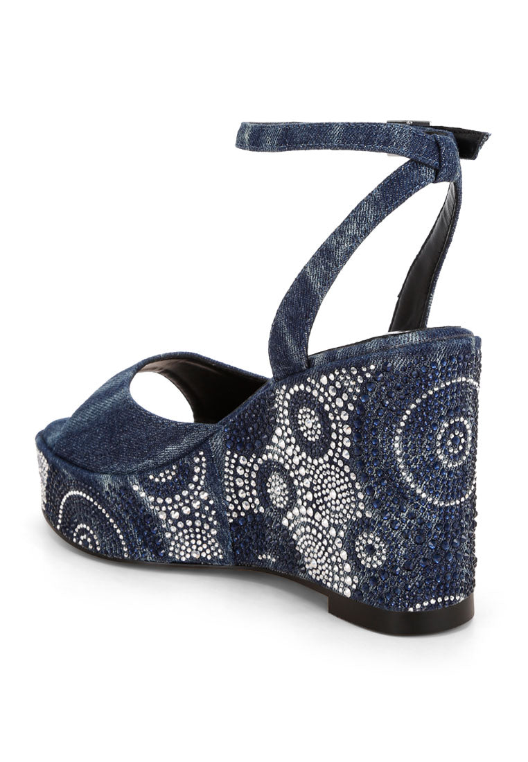 geometric pattern embellised wedge heels by ruw#color_denim