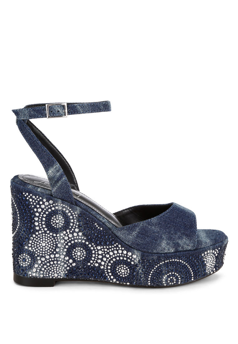 geometric pattern embellised wedge heels by ruw#color_denim