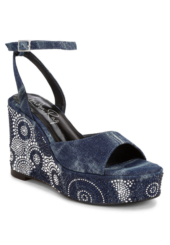 geometric pattern embellised wedge heels by ruw#color_denim