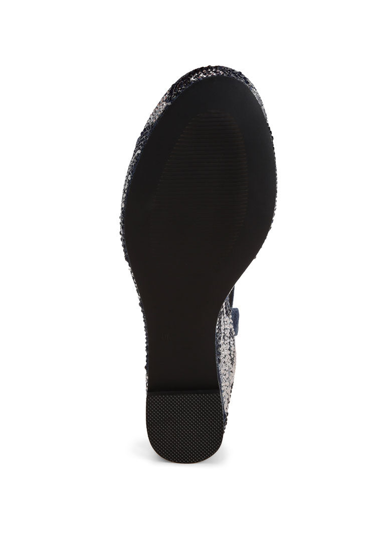 geometric pattern embellised wedge heels by ruw#color_denim
