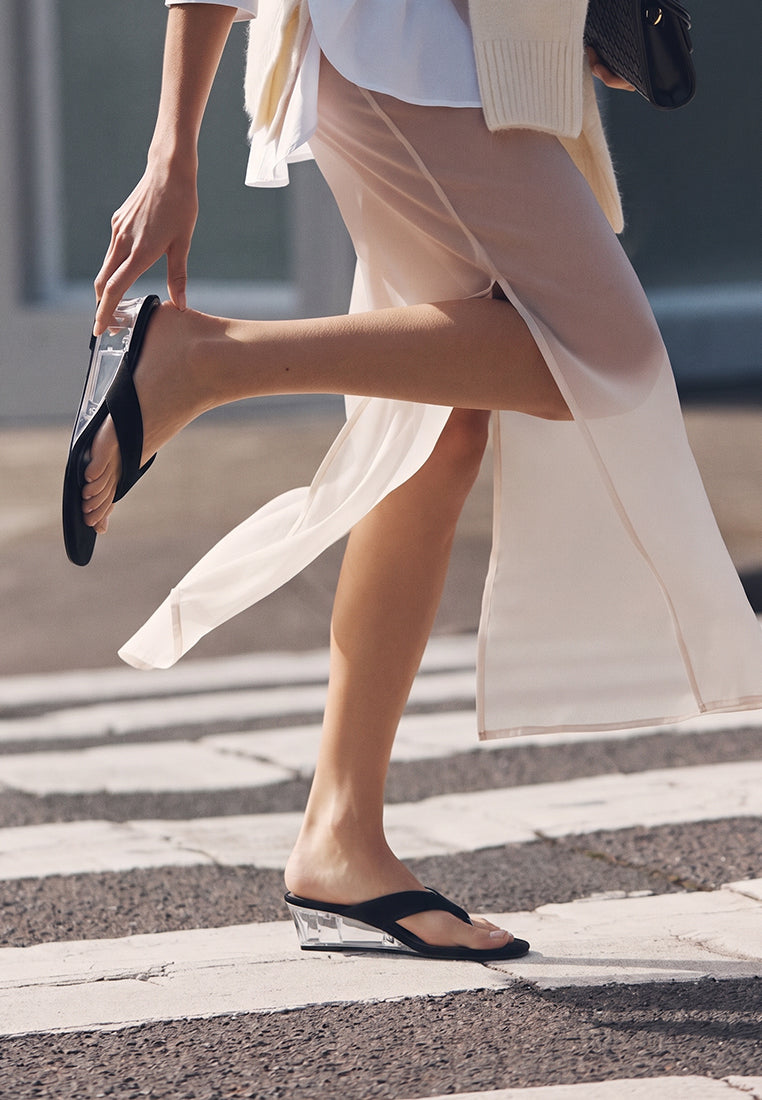 zabila transparent wedge heel sandals#color_black-suede