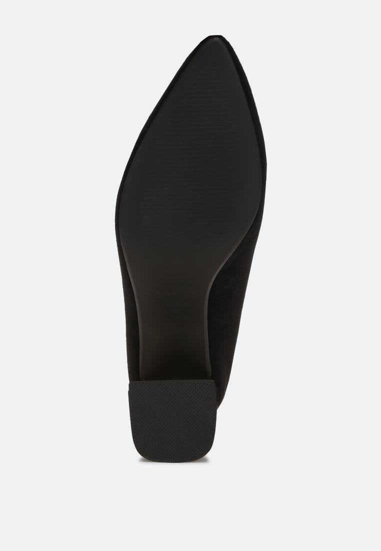Cosma Pointed Toe Block Heels#color_black-suede