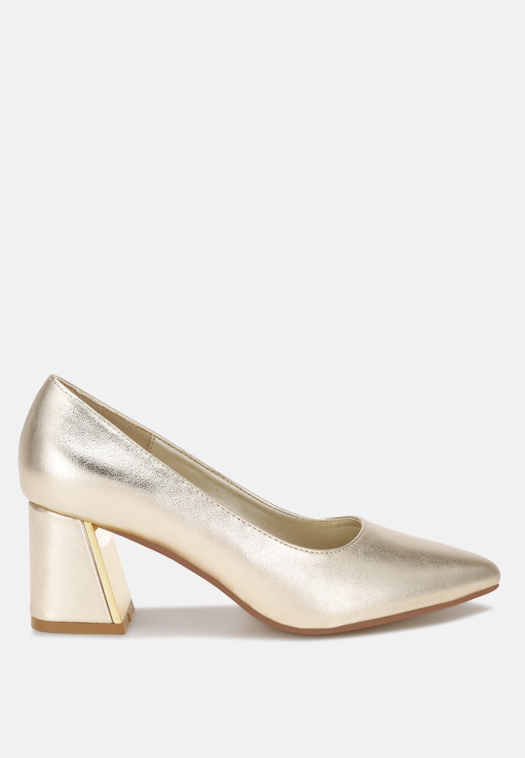 Cosma Pointed Toe Block Heels#color_gold
