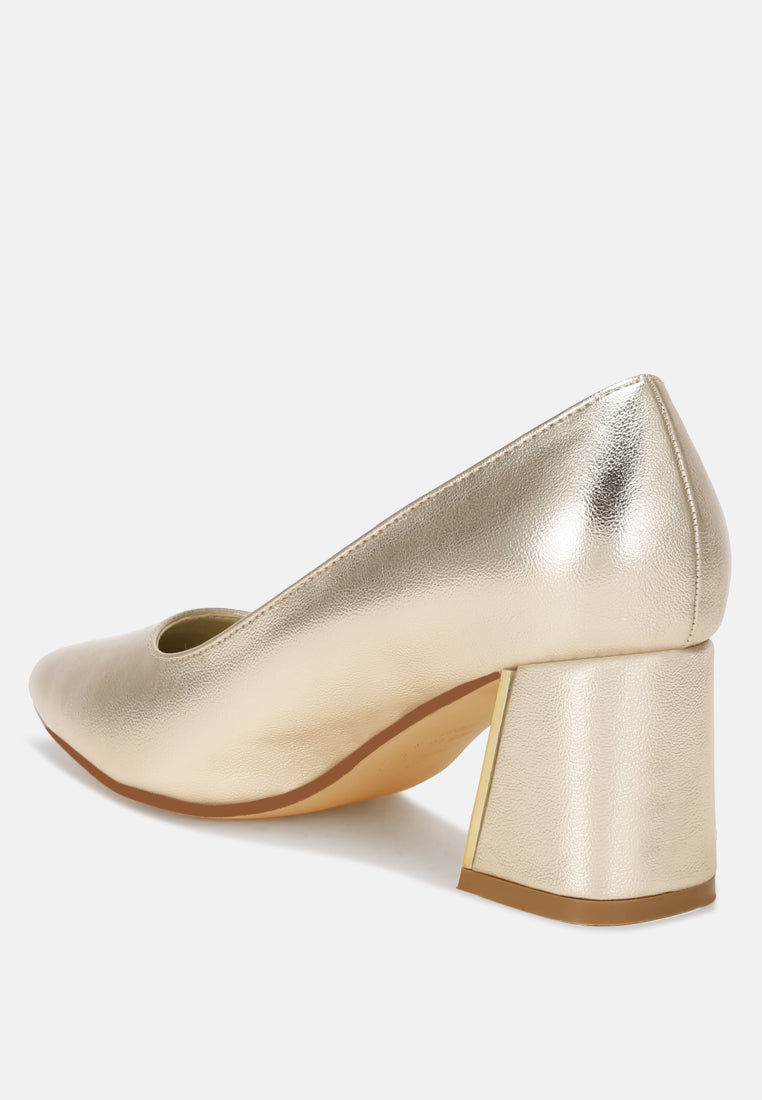 Cosma Pointed Toe Block Heels#color_gold