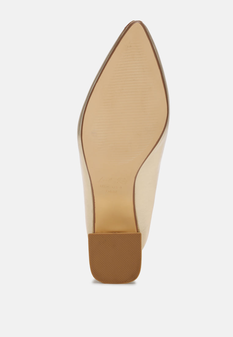 Cosma Pointed Toe Block Heels#color_gold