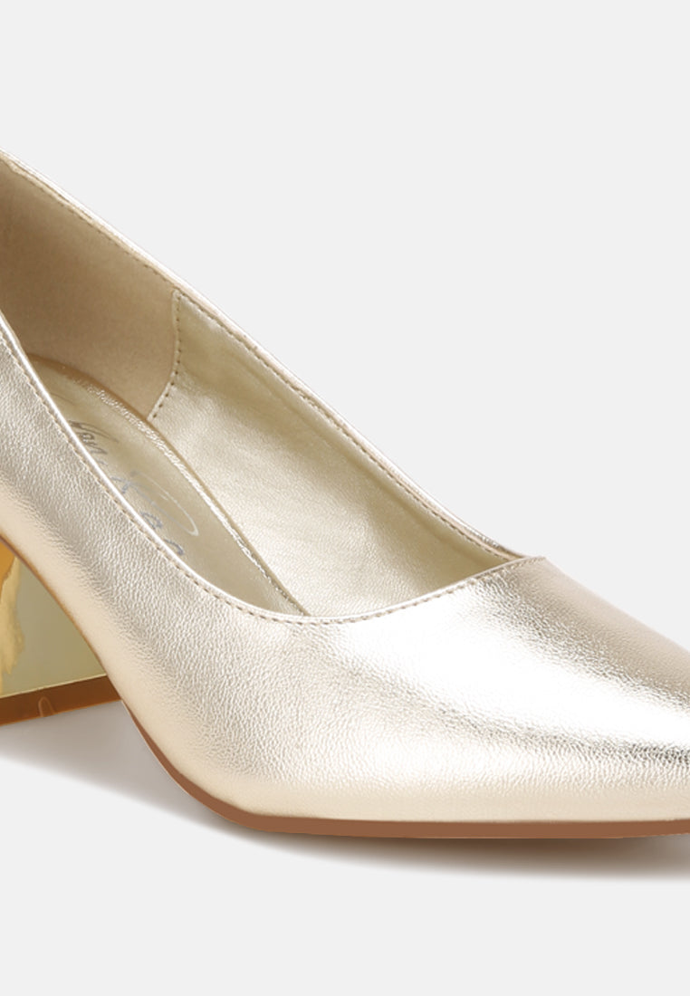 Cosma Pointed Toe Block Heels#color_gold