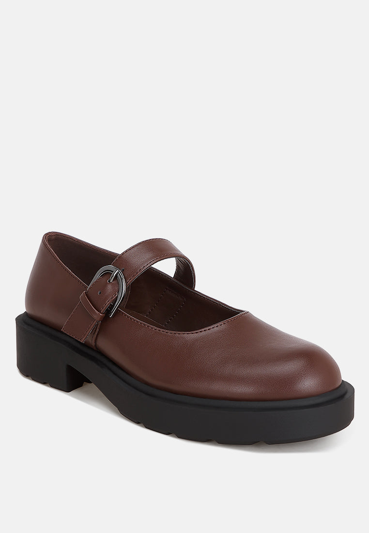 Hollister Low Heel Mary Jane Shoes#color_brown-smooth