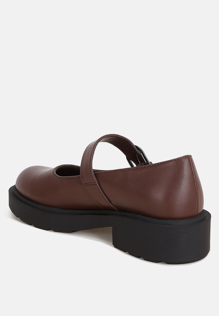 Hollister Low Heel Mary Jane Shoes#color_brown-smooth