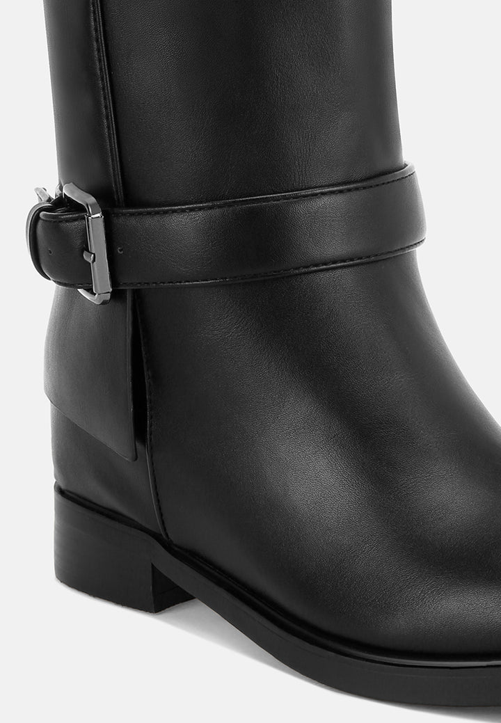 Tall & Taken Harness Detail Calf Boots#color_black-smooth