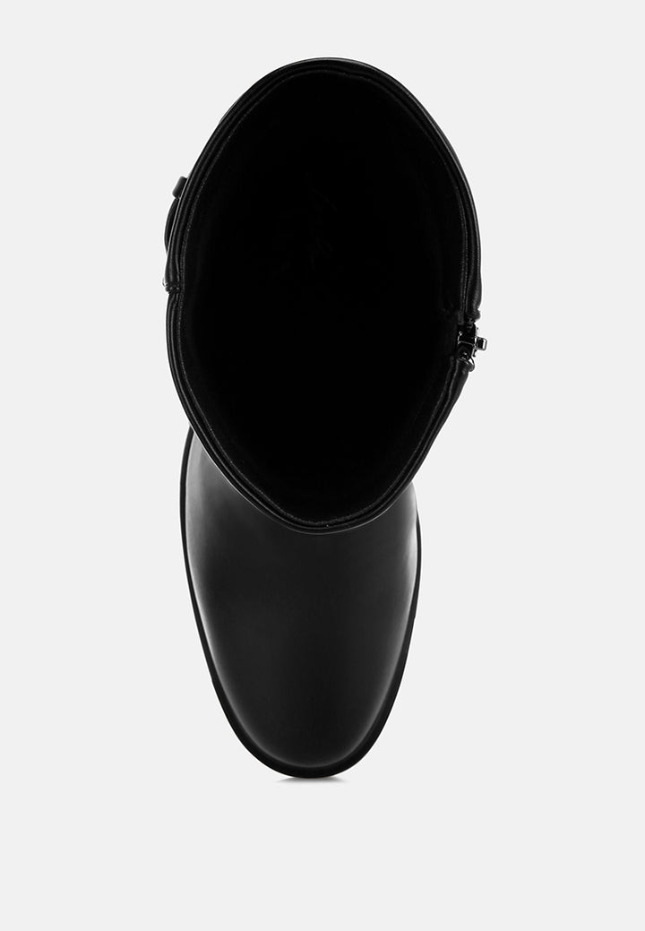 Tall & Taken Harness Detail Calf Boots#color_black-smooth