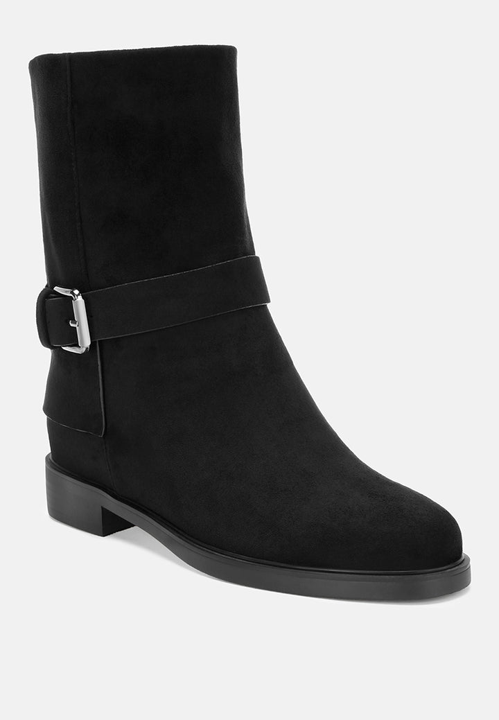 Tall & Taken Harness Detail Calf Boots#color_black-suede