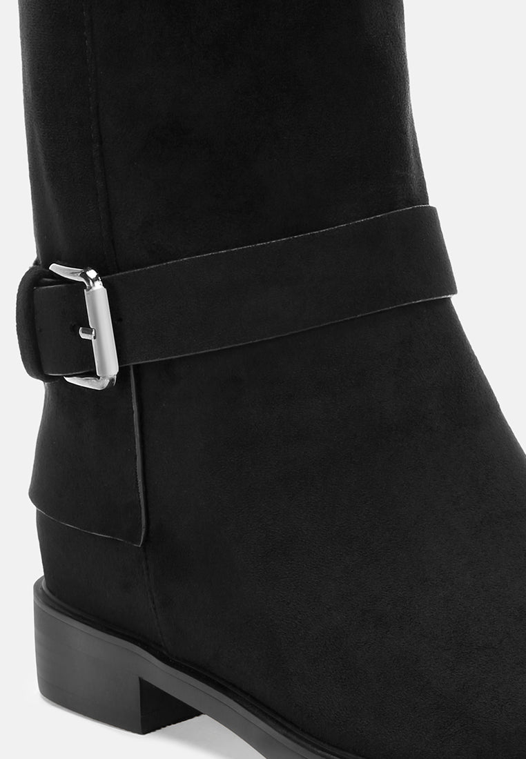 Tall & Taken Harness Detail Calf Boots#color_black-suede