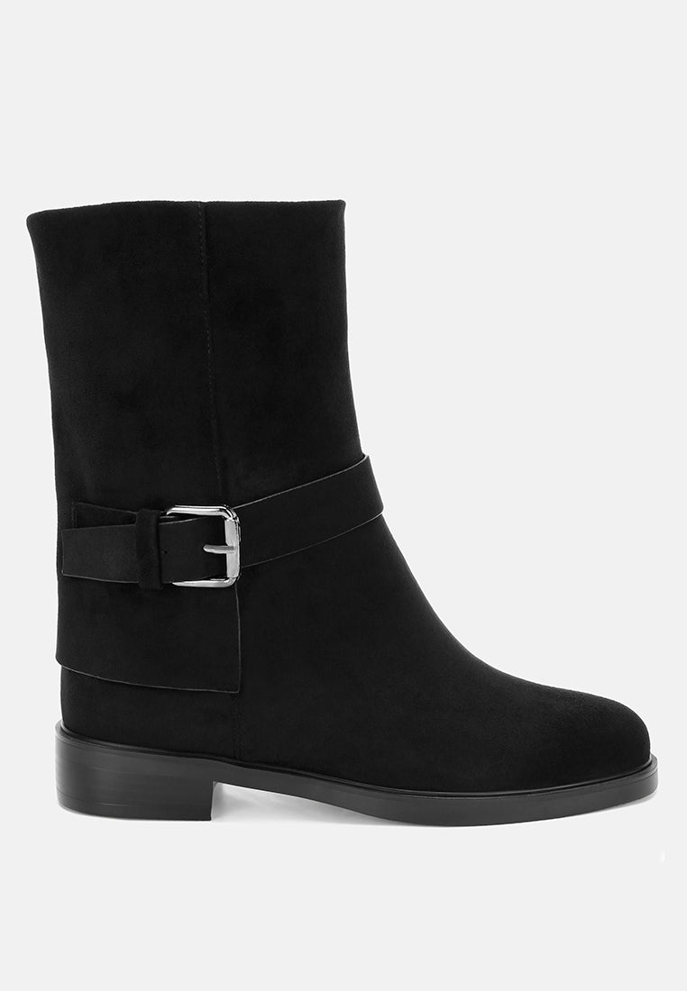 Tall & Taken Harness Detail Calf Boots#color_black-suede