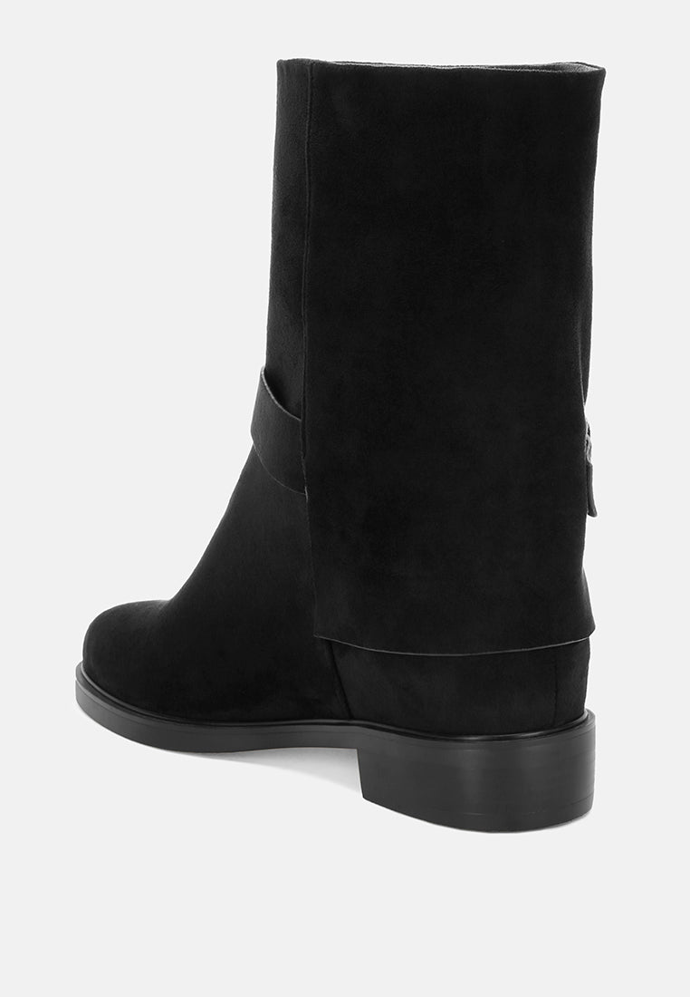 Tall & Taken Harness Detail Calf Boots#color_black-suede