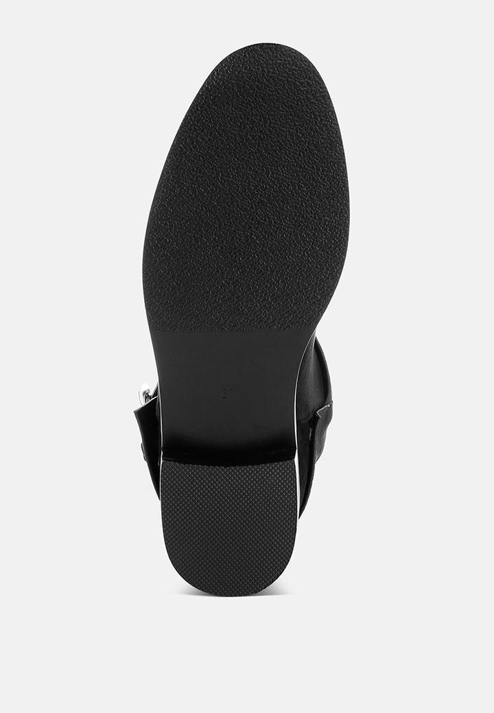 Tall & Taken Harness Detail Calf Boots#color_black-suede