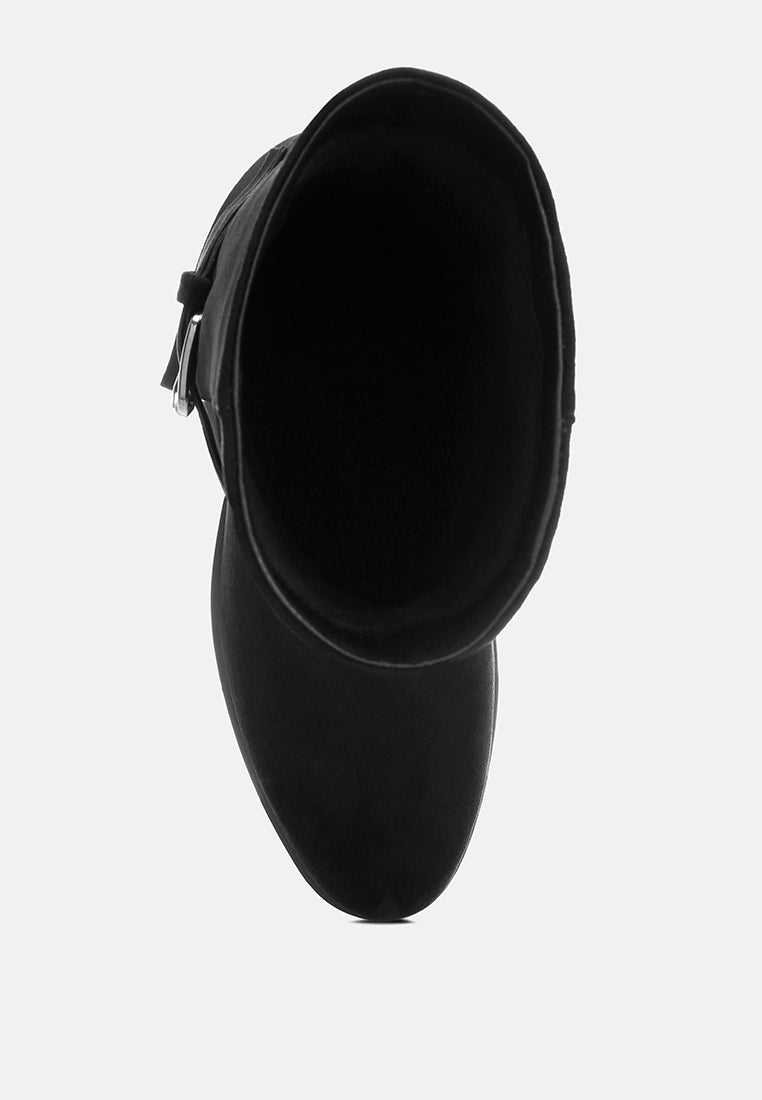 Tall & Taken Harness Detail Calf Boots#color_black-suede