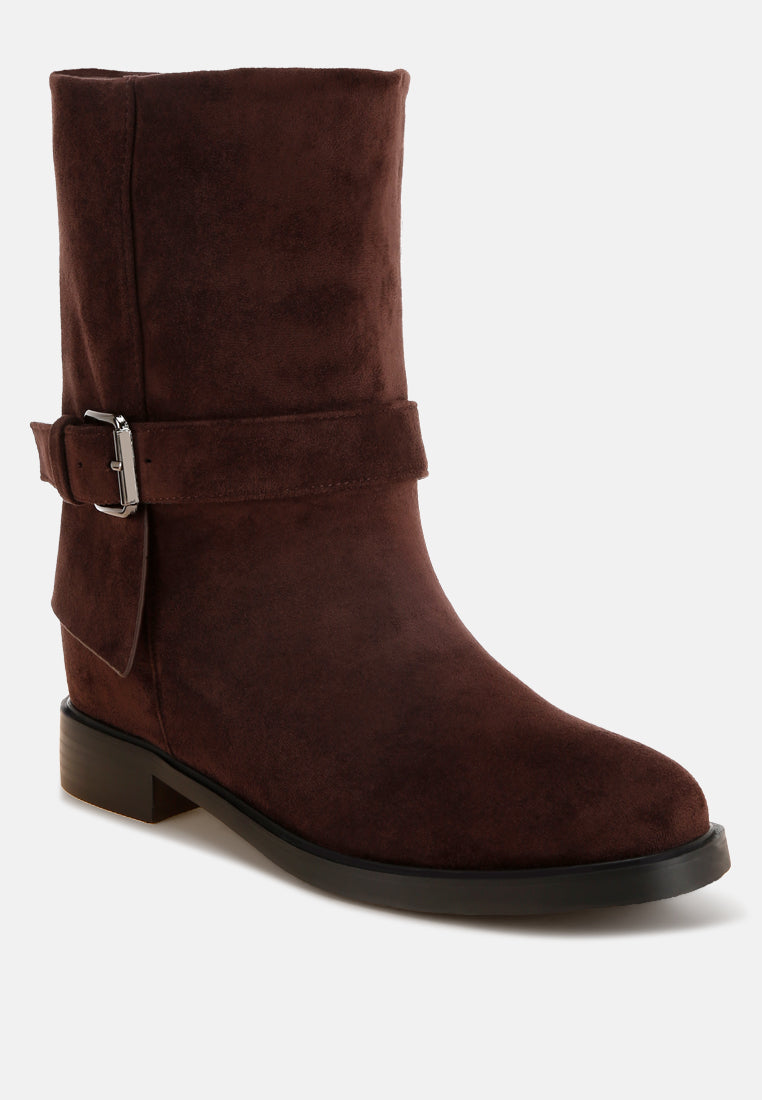 Tall & Taken Harness Detail Calf Boots#color_brown-suede