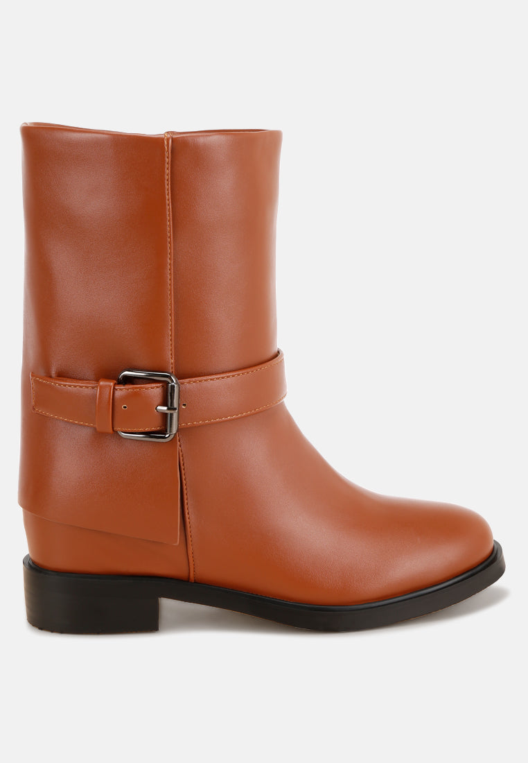 Tall & Taken Harness Detail Calf Boots#color_tan-smooth