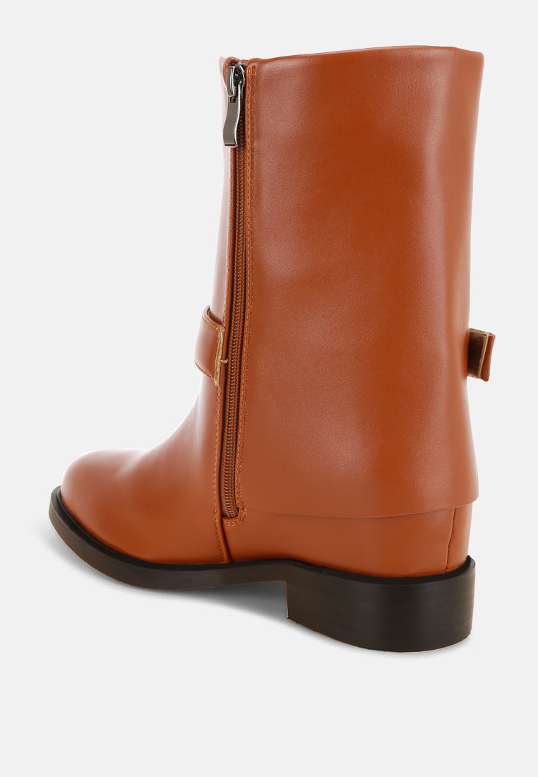 Tall & Taken Harness Detail Calf Boots#color_tan-smooth