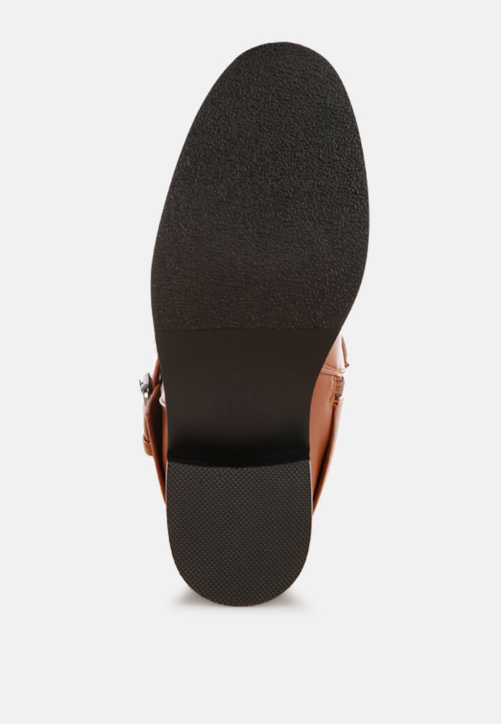 Tall & Taken Harness Detail Calf Boots#color_tan-smooth