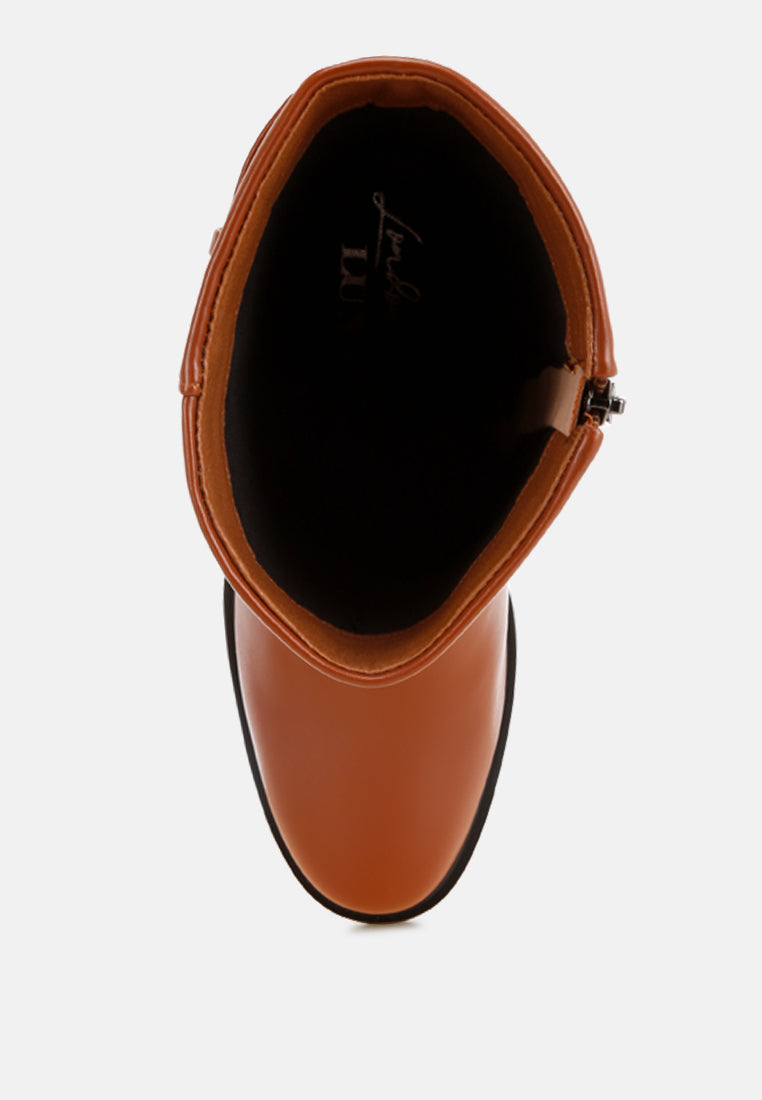 Tall & Taken Harness Detail Calf Boots#color_tan-smooth