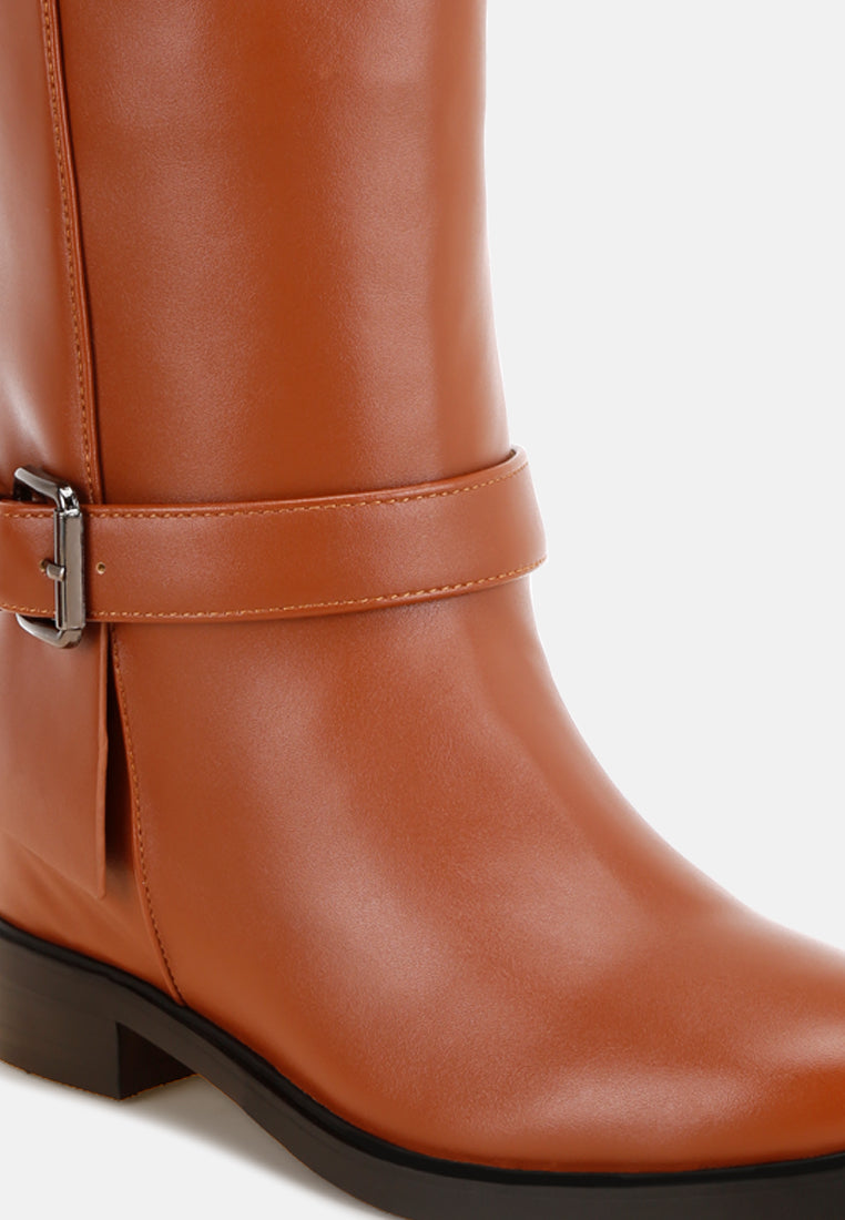 Tall & Taken Harness Detail Calf Boots#color_tan-smooth
