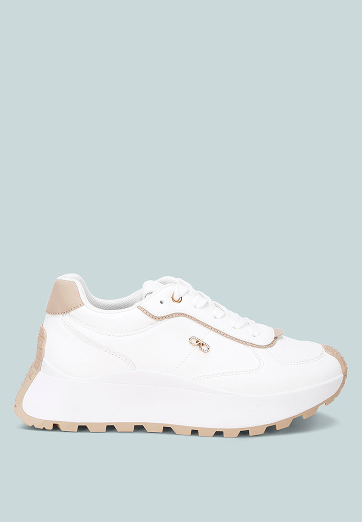 Tauasi Platform Sole Lace Up Sneakers#color_white