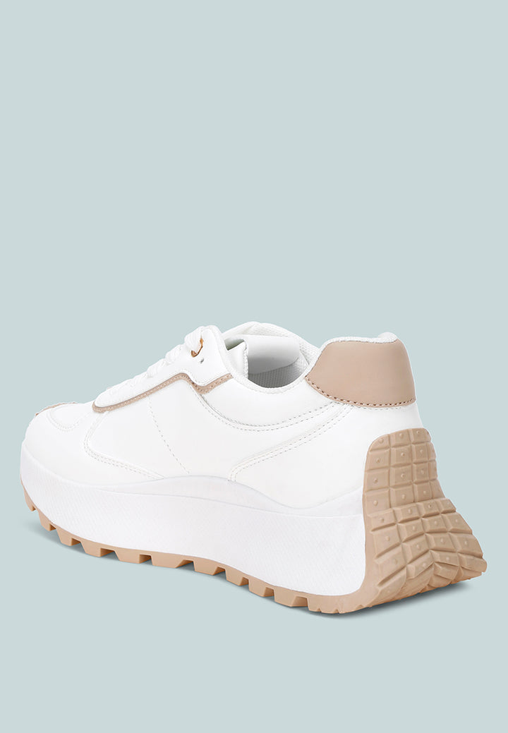 Tauasi Platform Sole Lace Up Sneakers#color_white
