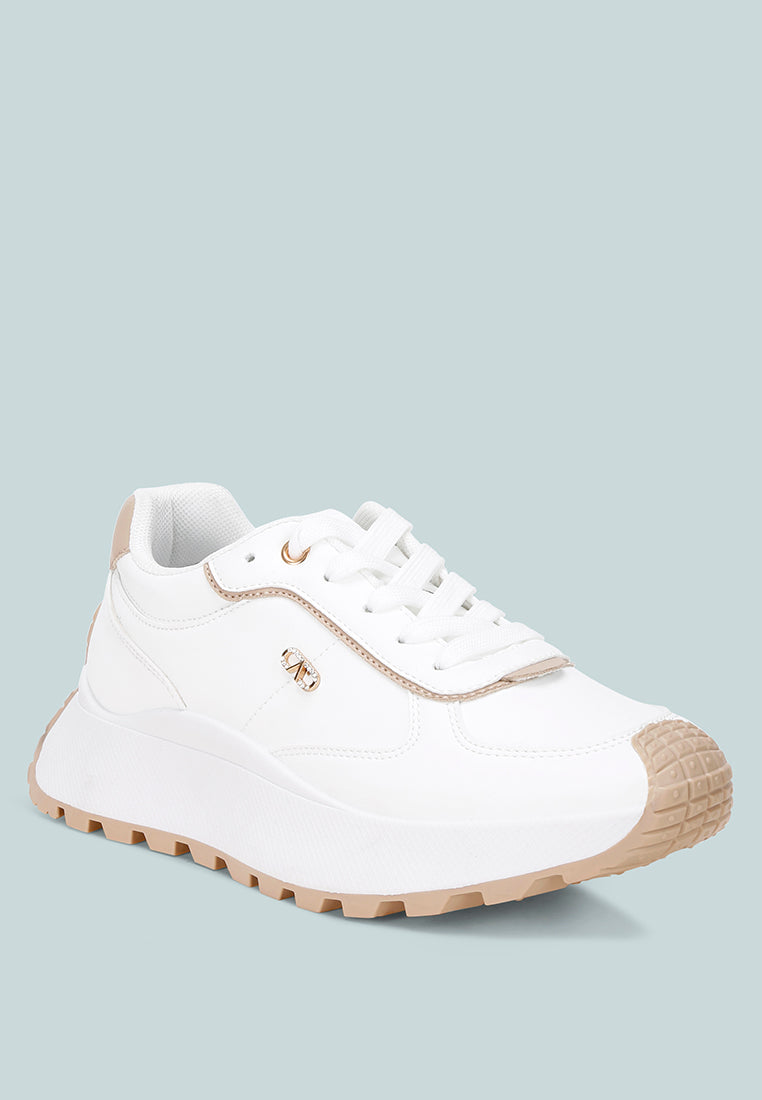 Tauasi Platform Sole Lace Up Sneakers#color_white