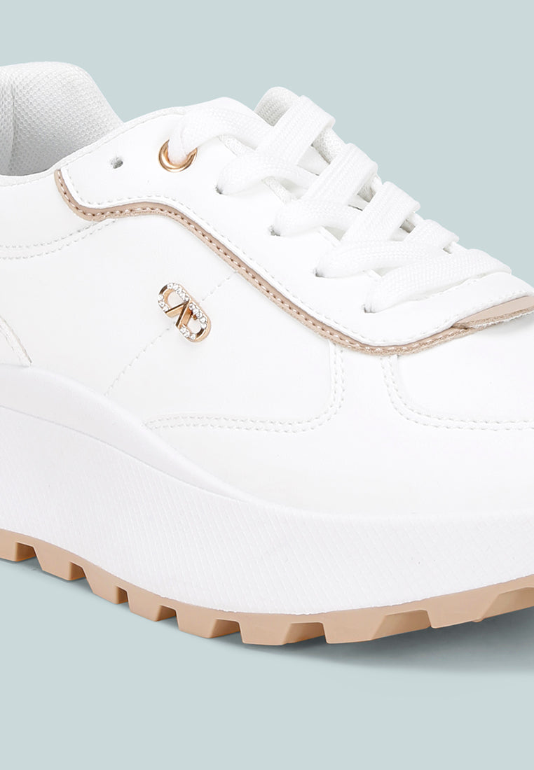 Tauasi Platform Sole Lace Up Sneakers#color_white