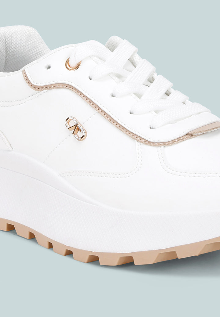 Tauasi Platform Sole Lace Up Sneakers#color_white