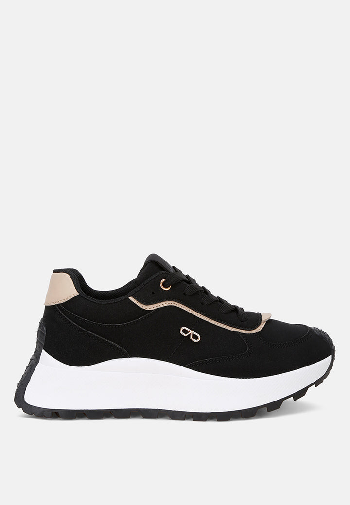 Tauasi Platform Sole Lace Up Sneakers#color_black