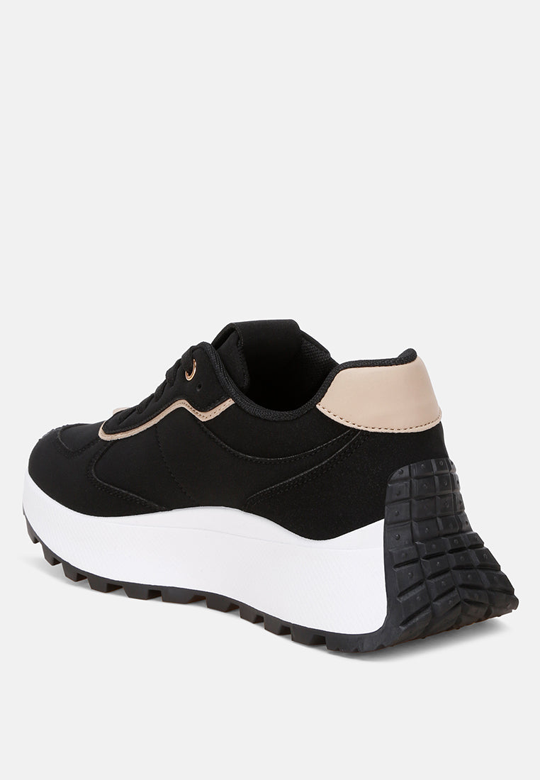 Tauasi Platform Sole Lace Up Sneakers#color_black