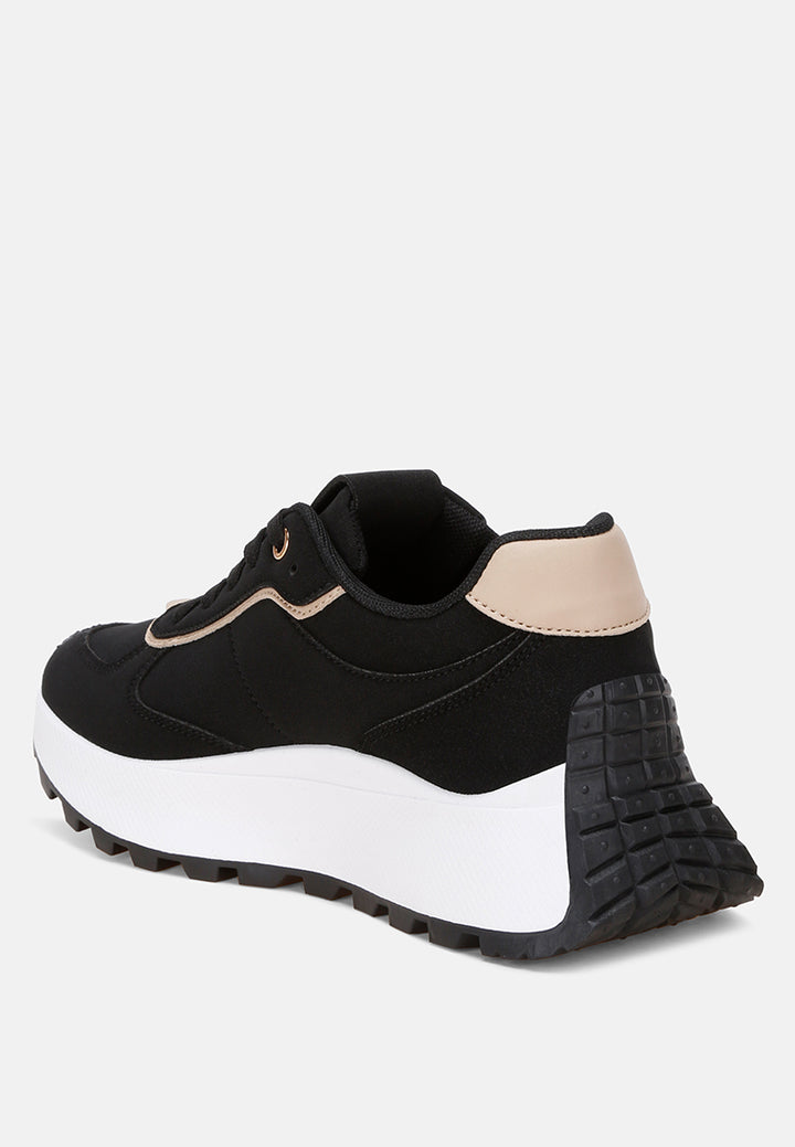Tauasi Platform Sole Lace Up Sneakers#color_black
