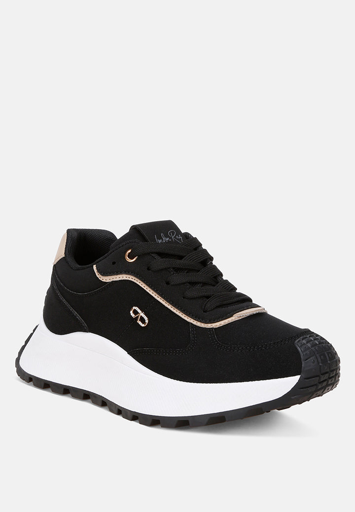 Tauasi Platform Sole Lace Up Sneakers#color_black