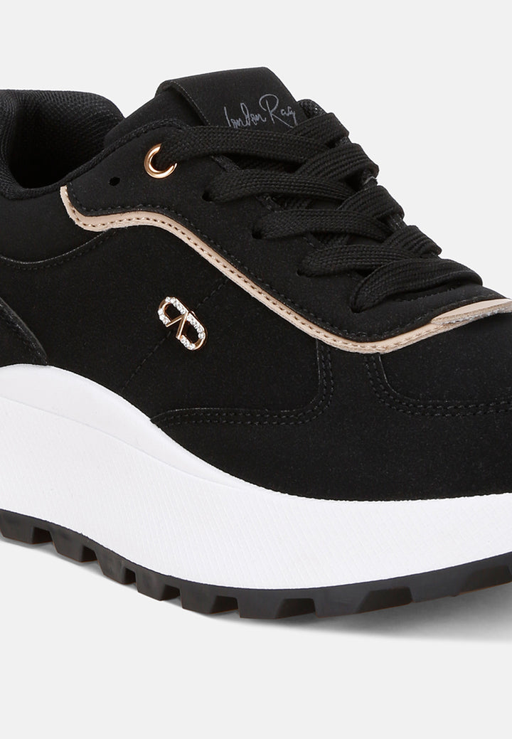 Tauasi Platform Sole Lace Up Sneakers#color_black