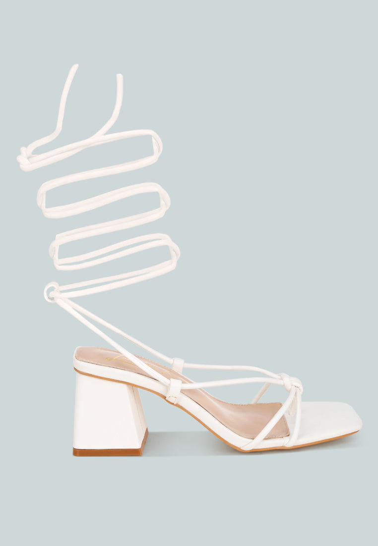 Porsiah Strappy Tie Up Block Heels#color_white