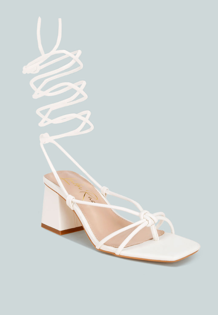 Porsiah Strappy Tie Up Block Heels#color_white