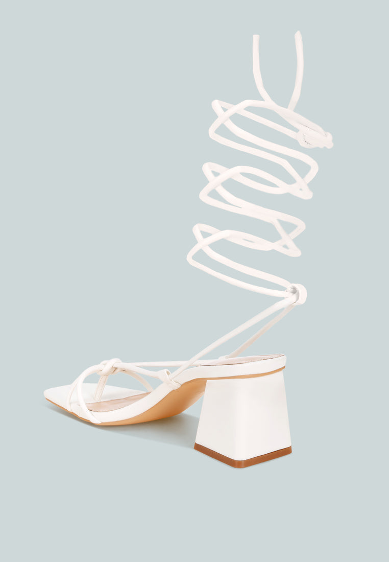 Porsiah Strappy Tie Up Block Heels#color_white