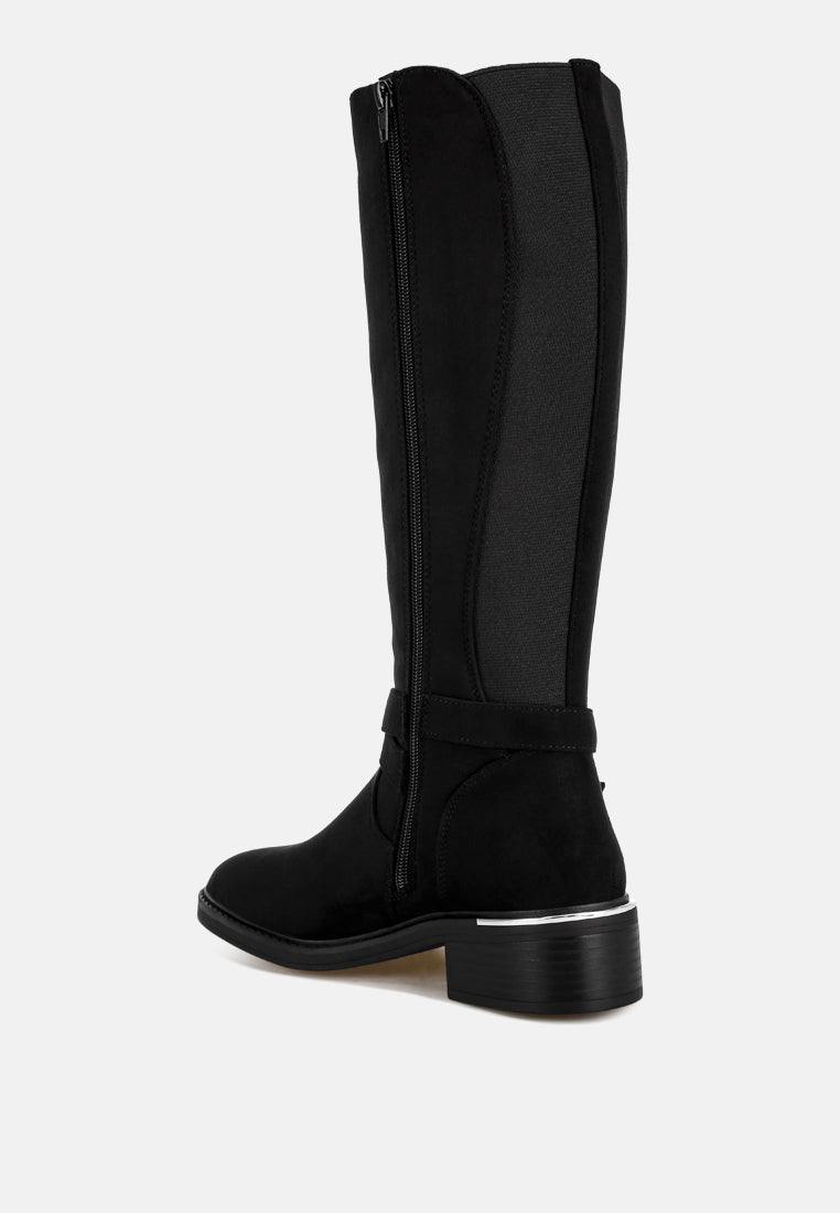 basheba buckle strap knee-high boots#color_black-suede