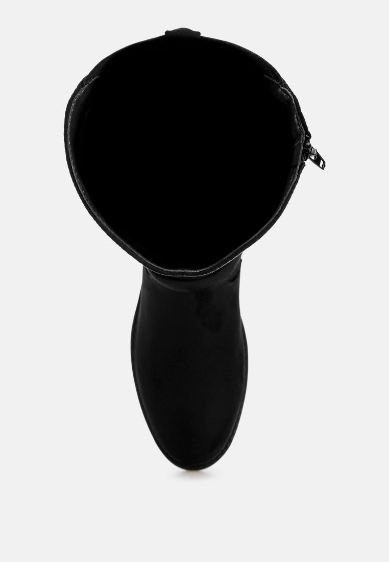 basheba buckle strap knee-high boots#color_black-suede