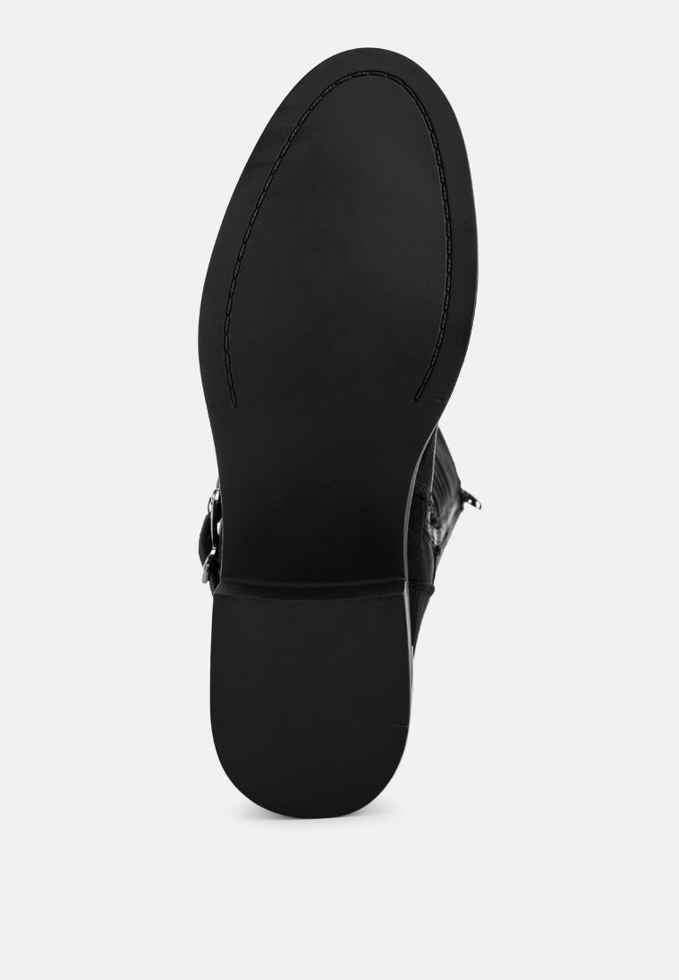 basheba buckle strap knee-high boots#color_black-suede