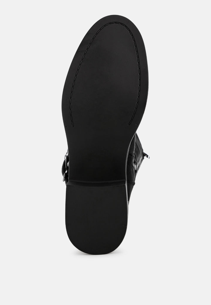 basheba buckle strap knee-high boots#color_black-suede