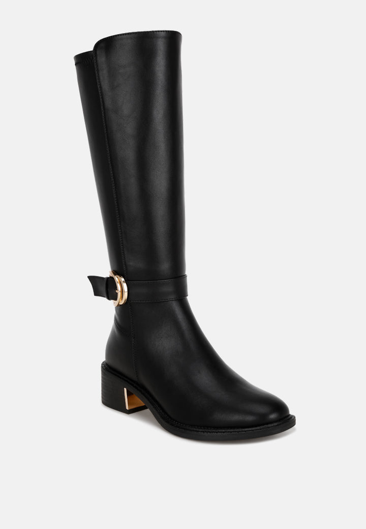 Lewang Metallic Buckle Detail Long Boots#color_black-smooth