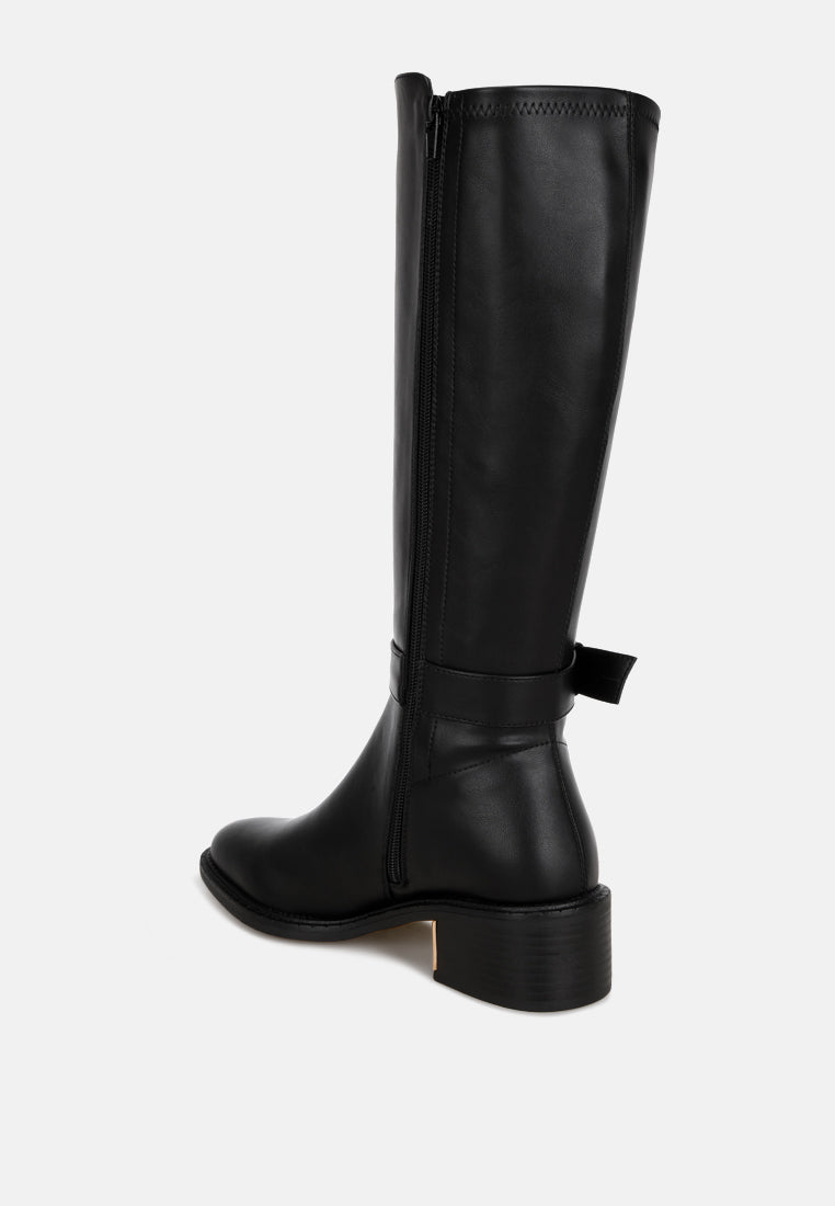Lewang Metallic Buckle Detail Long Boots#color_black-smooth