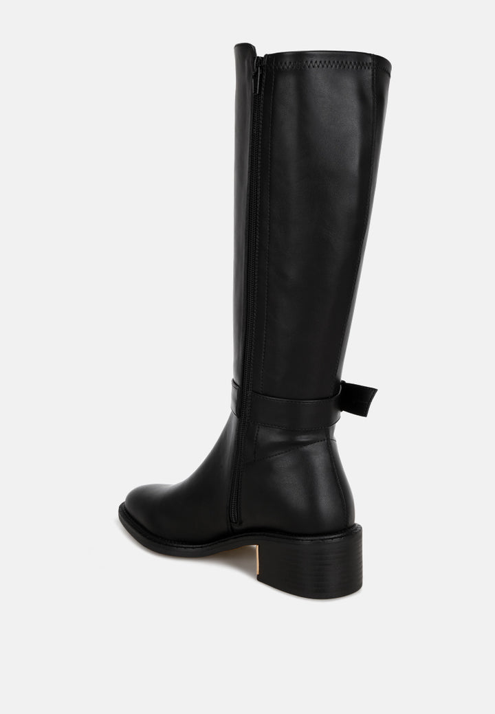 Lewang Metallic Buckle Detail Long Boots#color_black-smooth