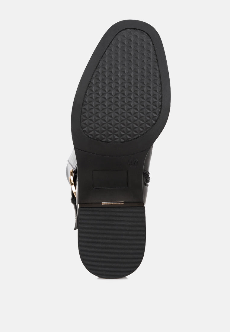 Lewang Metallic Buckle Detail Long Boots#color_black-smooth